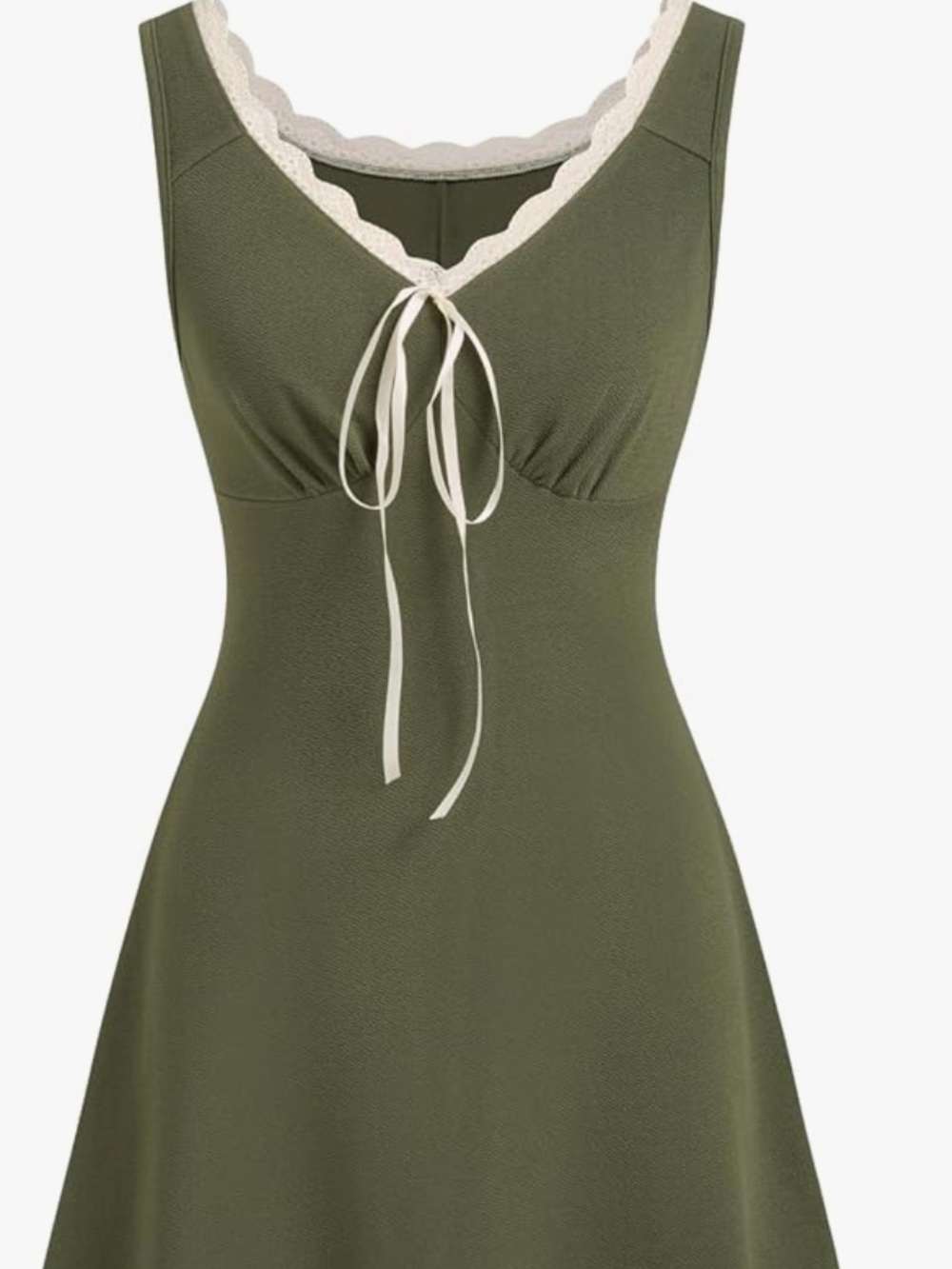 Cider Olive Green Tank Dress with Cream Lace Trim - Picture 2 of 7
